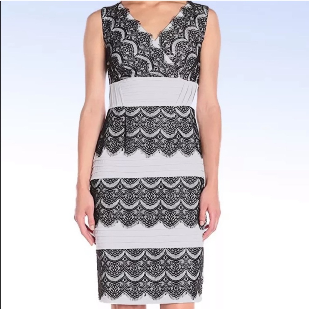 Sangria Scalloped Lace Textured Sheath Midi Knee length Dress Size 4